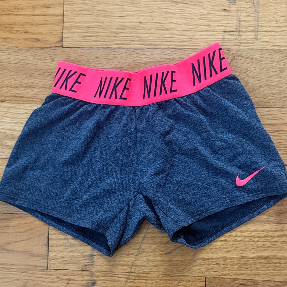 Nike Women's Charcoal and Neon Pink Athletic Shorts